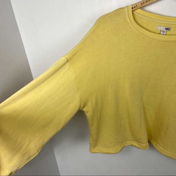 Revolve Mustard Yellow Bell Sleeve Sweatshirt Drawstring Waist Size Medium Top M - Picture 6 of 12